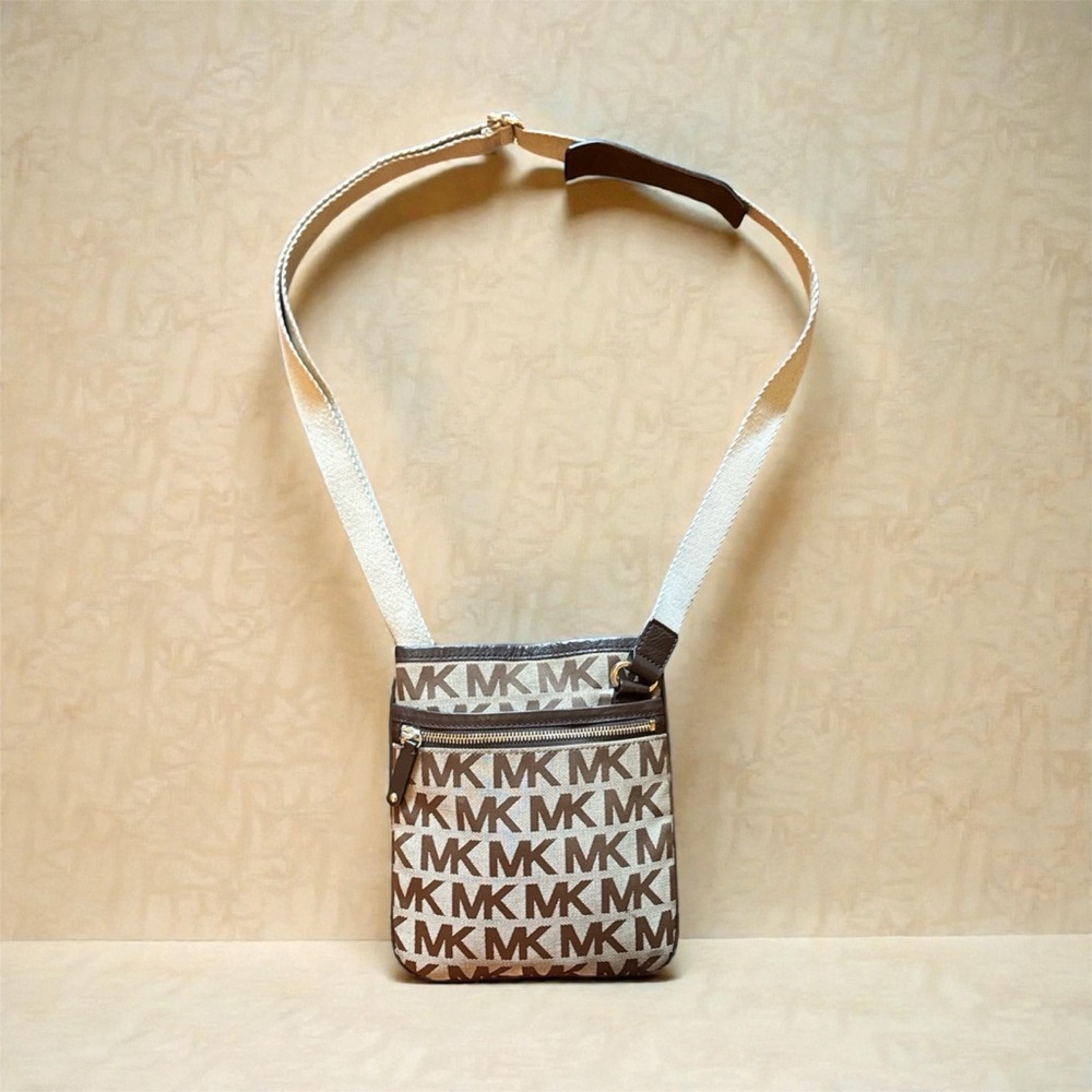 Michael Kors Khaki Jacquard Monogram Canvas Crossbody